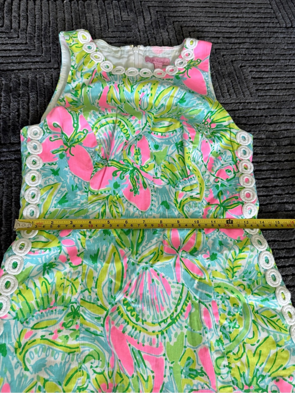 Lilly Pulitzer Pink & Lime Green Floral Eyelet Dress - Picture 2 of 5